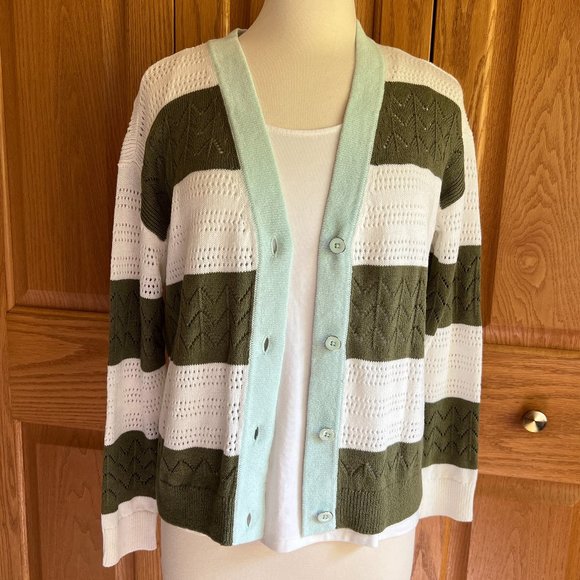 TALBOTS Tipped Pointelle Cardigan NEW with Tag